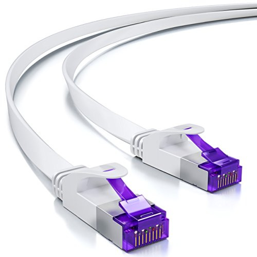 deleyCON 25m Flaches Cat7 Netzwerkkabel RJ45 10 Gbit/s LAN - Weiß | RJ45 Ethernet Patchkabel Verlegekabel flach, für Internet, Switch, Router, Modem und Patchpanel