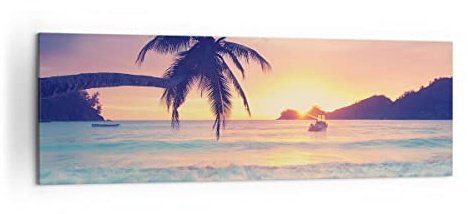Panorama Bilder auf Leinwand 160x50cm Leinwandbild Meer Strand Palme Groß XXL Wanddeko Bild Schlafzimmer Küche Wandbilder Dekoration Wohnzimmer Wall Decor Canvas Wand Kunstdruck Art AB160x50-3992