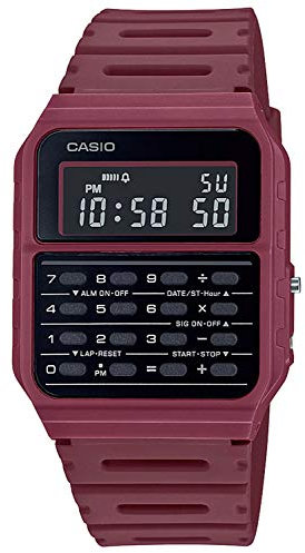 Casio Unisex 34.40mm Quartz Watch with Black Digital dial and Red Resin Strap CA-53WF-4BEF