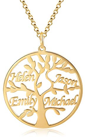 Collier en Argent Sterling 925,Collier Arbre de Vie Femme Prénom Personnalisé, Collier avec Prenom,Pendentif 1-9 Noms d'arbre Généalogique à Graver Avec Boîte-Cadeau Bijoux pour Maman Grand Mère