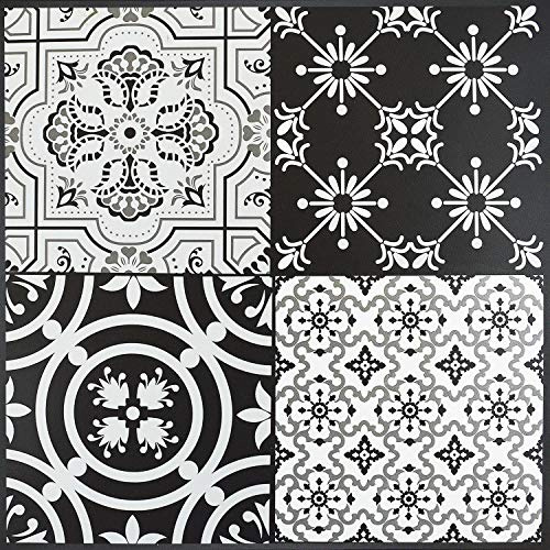 Floor Tiles Self Adhesive Vinyl Flooring Kitchen Bathroom Patterned Black Grey
