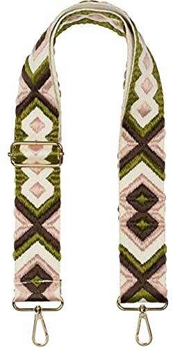 styleBREAKER Taschen Schulterriemen verstellbar mit Buntem Ethno Muster, Wechsel Taschengurt, Karabiner, Handyband 02013024, Farbe:Grün-Rose-Braun