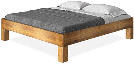 CURBY Massivholzbett Holzbett Doppelbett 4-Fuß-Bett ohne Kopfteil aus massiver THERMO -Fichte, hochwertige Verarbeitung, einfacher Aufbau, Made in Germany, 120 x 200 cm, vintage, Standardhöhe