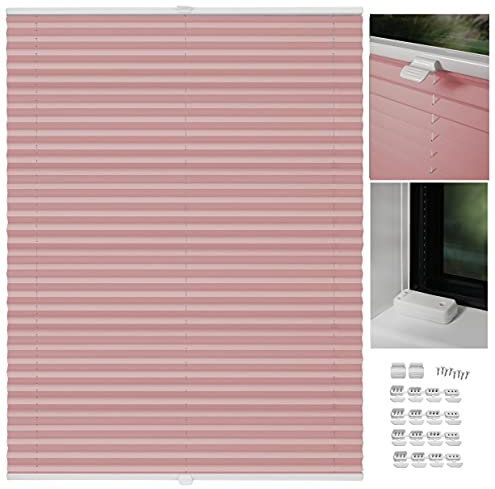 metablo Plissee nach maß Plissee mit Bohren 22 Farben Schalosien Fenster innen Faltrollos für Fenster Sicht- und Sonnenschutz Rollo für Fenster mit Bohren Rosa B: 71-80 cm, H: 101-150 cm