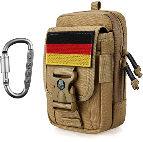 WYNEX EDC Pouch Molle Bolso Móvil con Brújula Tactica Riñonera Hombre de Doble Capacidad Funda Grande para Teléfono Bolsa Cintura Pequeña con Hebilla de brújula y mosquetón