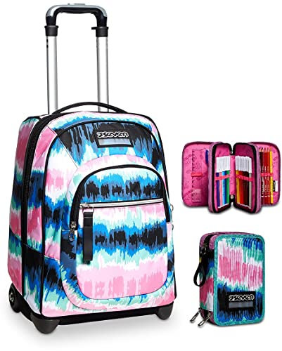 Seven TROLLEY SHADECOL GIRL, 2 in 1,Rucksack mit Trolleyfunktion für Kinder,Schule, Reisen, Federmäppchen, mehrfarbig, Federtasche für Schreibwaren,Kugelschreiber, &Mädchen & Jungen,Grundschule