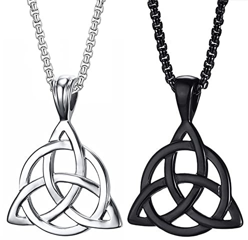 Weenkeey 2 pezzi Collana nodo celtico irlandese triangolo cerchio amuleto collana ciondolo gotico Punk Rock Hip Hop ebraico collana ciondolo stella per gli uomini - Nero argento