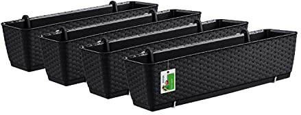 PAFEN 4X Blumenkasten Blumentopf 10L mit Halterungen - 585 x 145 x 155 mm - Rattan-Optik Pflanztopf Balkonkasten Pflanzkästen Befestigungshaken, Anthrazit