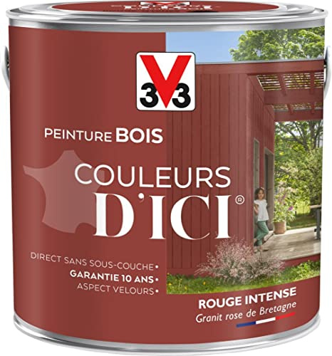 V33 Peinture Bois Couleurs d ICI® - Rouge intense - Granit rose de bretagne - Velours - 2L