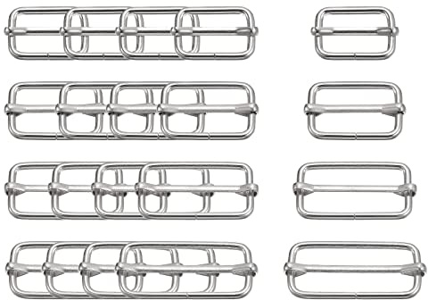 sourcing map Boucle Coulissante de réglage, 20pcs 4 Tailles Métal Rectangle Ajusteur Triglides Glisser Boucle Rouleau Stylo Boucles Glisseur Courroie Ajusteur pour Ceinture Sac(Argenté Tone)
