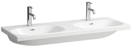 LAUFEN Lua Doppelwaschtisch, 2 Hahnlöcher, mit Überlauf, 1200x460mm, H8140810001041, Farbe: Weiß