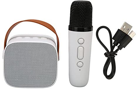 Lautsprecher-Mikrofon-Set, Mini-HD-Stereo-wiederaufladbare, Tragbare Retro-Karaoke-Maschine für Große Entfernungen für Kinderpartys (Weiss)