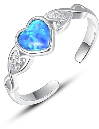 KINGWHYTE Silber keltischen Knoten offener Ring - 925 Sterling Silber blau Opal Herz Ring für Frauen - Hochzeit, Engagement, Versprechen Ring