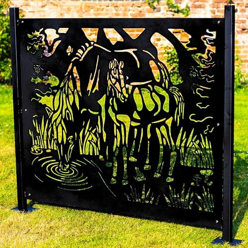 Horses Metal Fences Panels Posts 1.15x1m Decorative Gardens Durable Steel Fencing Screens Privacy Patio Divider Screening Ideas Steel Laser Cut Decking Trellis (Fence Only)