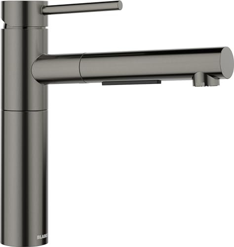 BLANCO ALTA-S II | Küchenarmatur in satin dark steel | Hochdruck | Mit herausziehbarem Schlauch | Rückflussverhinderer | Keramik Kartusche | Wasserqualität & wassersparend | [4,5x23,2x22,6 cm]