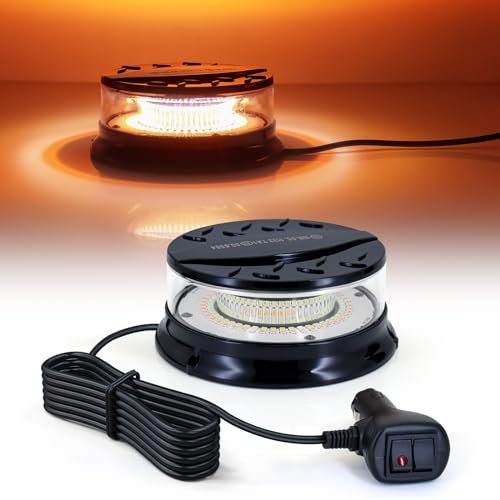Dinfu Gyrophare à LED,12V-24V jaune + blanc 28 modes biltz avec cable magnétique et 3 mètres pour chariot élévateur tracteur voiture de golf tracteur SUV 4x4 camion