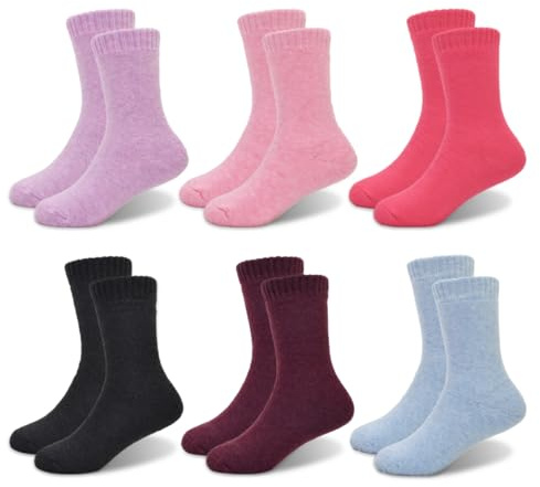 GENTABY Chaussettes thermiques pour filles garçons enfants chaussettes chaudes d'hiver pour tout-petit Cosy Rose Violet Noir Chaussettes idéales pour les activités d'hiver Bottes Chaussettes 6 paires