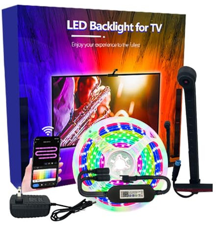 LED-Hintergrundbeleuchtung Smart TV mit Kamera, TV-Lichter, synchronisiert mit Fernseher, Hintergrundbeleuchtung für TV, WLAN, LED, 5/3,8 m, LED-Lichtstreifen für 65 - 75 Zoll Fernseher (Größe: 55 -