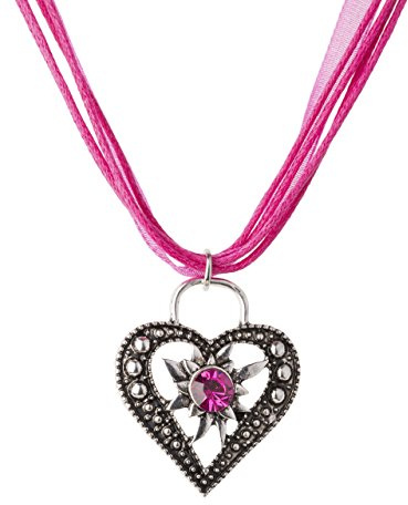 Schöneberger Trachten Couture Collana tradizionale Wiesnstein, elegante ciondolo a forma di cuore con strass, per Dirndl e pantaloni in pelle, misura unica, Acciaio inossidabile, rosa