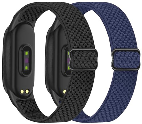 BTTNG Elastiskt band kompatibelt med Xiaomi Band 7/Xiaomi Band 6/Xiaomi Band 5/Xiaomi Band 4/3 armband herr dam justerbara elastiska nylonarmband ersättning för, Svart + indigo, Modern