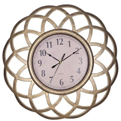 Alipis Vintage Large Decorative Wall Clock Silent Battery Operated Hollowed-out Dial Clock in Golden Colour for Hotel and Bar with Plastic and Pvc Material