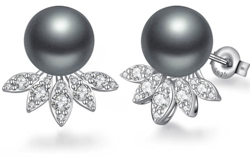 jiamiaoi 18K vit guldpläterad stora pärlörhängen silver 925 plugg örhängen silver pärla 925 sterlingsilver örhängen pärlor 10 mm – 13 mm, Silver