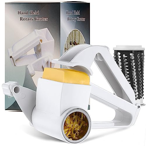 Toyitte Rotary Cheese Grater, Multi-Purpose, Ergonomic Design, Stainless Steel & Plastic, White
