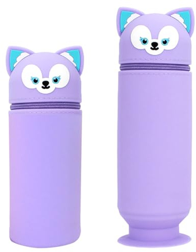QRKPVHD Kawaii Federmäppchen Silikon-2-in-1 Teleskopisch Mäppchen und Stifteköcher, Süße Tier Federmäppchen, Ständer Federtasche1 Fach Rund für Mädchen, Schülerin Geschenk