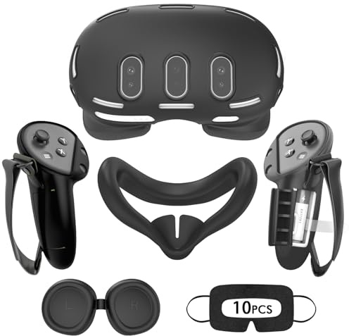 Tyasoleil Zubehör kompatibel mit Oculus Quest 3, Silikon-Abdeckungsset für Meta Quest 3, VR-Zubehörset, einschließlich Grifflederabdeckung für Controller, VR-Schalenabdeckung, Gesichtsabdeckung