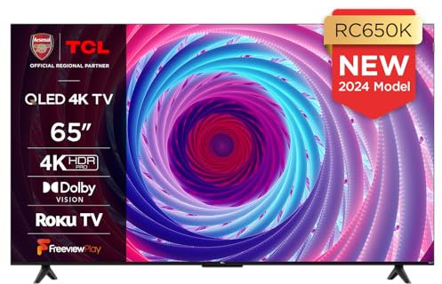 TCL 65RC650K 65-inch QLED Pro Television, 4K Ultra HD, Roku TV (Smart TV with Dolby Vision & Audio, HDR 10+, compatible with Google assistant & Alexa)