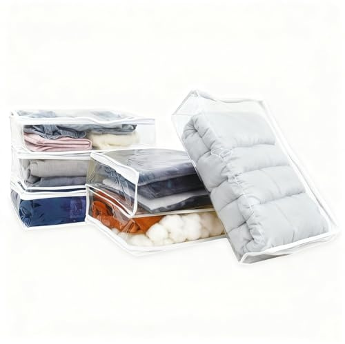 6 Pcs Plastic Storage Bags for Clothes, Clear Zippered Storage Bags for Sweater Blanket Bed Sheet Storage, Vinyl Storage Organizer Bags with Zipper for Closet Linen Sweater Blanket （16 * 12 * 4 Inch）