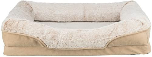 TRIXIE orthopädisches Hundebett Vital Lino 110 x 75 cm – beige | Gelenkschonend durch viskoelastischen Schaum mit Memory-Effekt – für ältere Hunde, mit herausnehmbarem Wendekissen