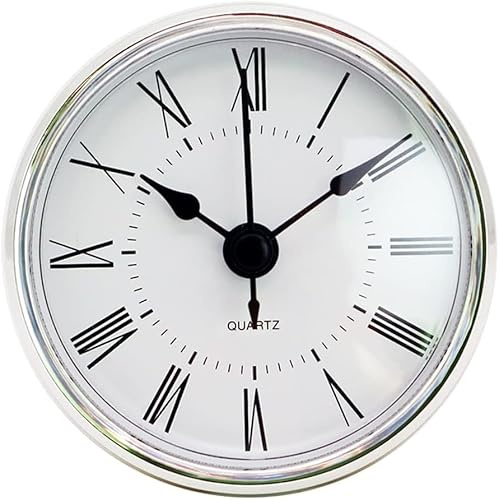 Qintreesify Clock Silver Tone Bezel White Face 2.8Inch/70mm Clock Insert Round Movement Roman Numeral Fit 63mm Diameter Hole Movements