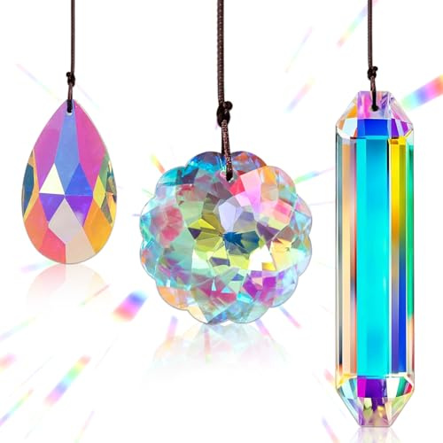 Atrapasoles de Cristal Colgante – Conjunto de 3 Deslumbrantes Suncatchers en Diversos Diseños, Adornos de Bola de Cristal Ideales para Decoración