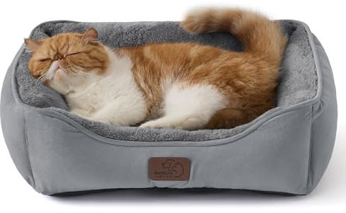Bedsure Cuccia per Cani Gatto - 51x41 cm Cuccia Rettangolare Lavabile per Cani Piccoli e Animali Domestici con Fondo Antiscivolo per Gattini e Cuccioli, Grigio