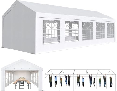 Devoko Pavillon 4x10,Partyzelt 4x10 Wasserdicht Stabil,Pavillon mit 170g PE-Plane,Metall Gestell Gartenzelt,UV-Schutz 50+Große Luxus Hochzeitszelt Festzelt,Zelt Weiß