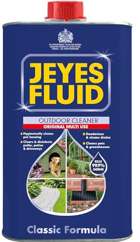 Jeyes Fluid Classic Premium Patio Cleaner 1L Concentrated Formula Makes 20L Outdoor Disinfectant for Patios, Greenhouses, Plant Pots – Kills 99.9% Bacteria