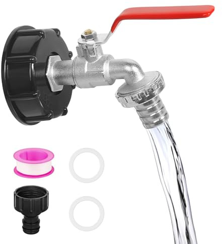 IBC Tank Auslaufhahn, 1/2 Zoll Regenwassertank IBC Tankarmatur, 1000L Wassertank Zubehör Auslaufhahn 3/4 Zoll, mit Gartenschlauch Adapter, IBC Tank Zubehör, für Wassertank Wasserhahn