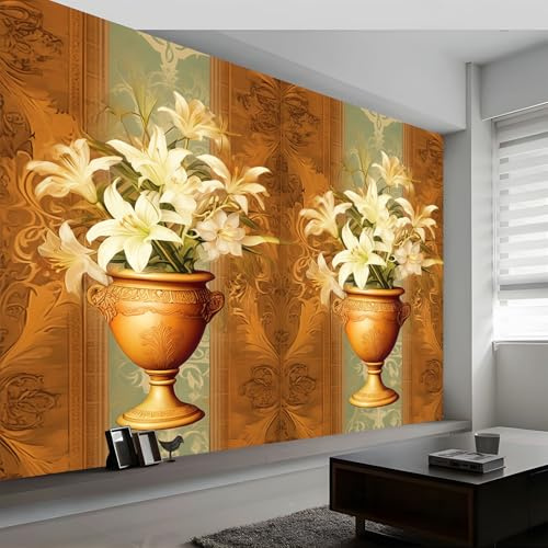 Générique Papier Peint Intissé Vase Texturé Rétro 300 x 210 cm (L x H), Décoration Murale Poster Tableaux Muraux Tapisserie Papier peint Photo Shabby Chic pour Salon Chambre de Enfants Décor Fond TV