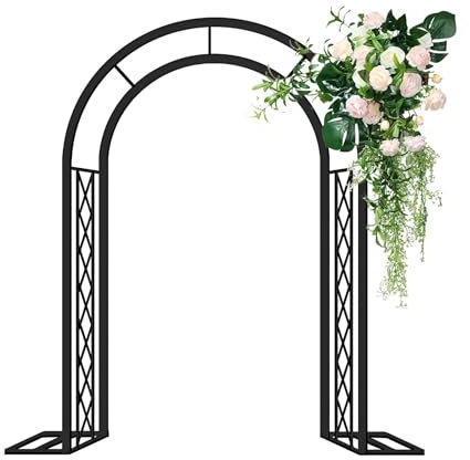 Rosenbogen Aus Metall Stabil, Rankhilfe Rosen Rankbogen Wetterfest Gartenbogen Mit Sockel Hochzeitsdekoration Torbogen Verzinkt Rost 2.30M Hoch(Black,2.2M/7.2FT)