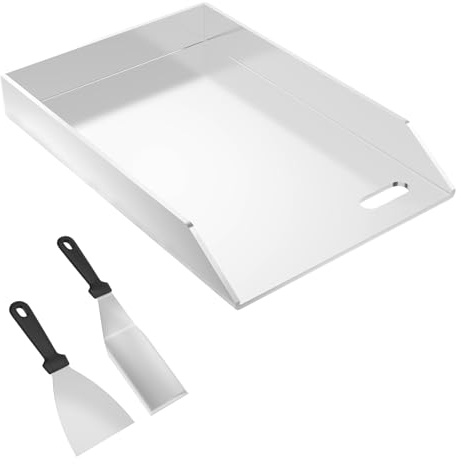 ACXIN Plancha Grillplatte aus Edelstahl | BBQ Grillplatte 30x20x4cm mit Ölauffangrinne | Universal Grillzubehör | Feuerplatte für Gasgrill, Holzkohlegrill, Grillwagen | inkl. 2 Grillspachtel