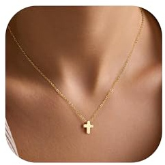 Turandoss Gold Pendant Cross Necklace for Women - Dainty 14K Gold Plated Small Cross Pendant Necklace Christian Jewelry Gifts for Women Her