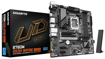 GIGABYTE Carte mère B760M DS3H WIFI6E GEN5 LGA 1700 Intel B760 M-ATX avec DDR5, M.2, PCIe 5.0, USB 3.2 Gen 2 Type-C, WIFI6E 2.5GbE LAN, WiFi EZ-Plug, PCIe EZ-Loquet