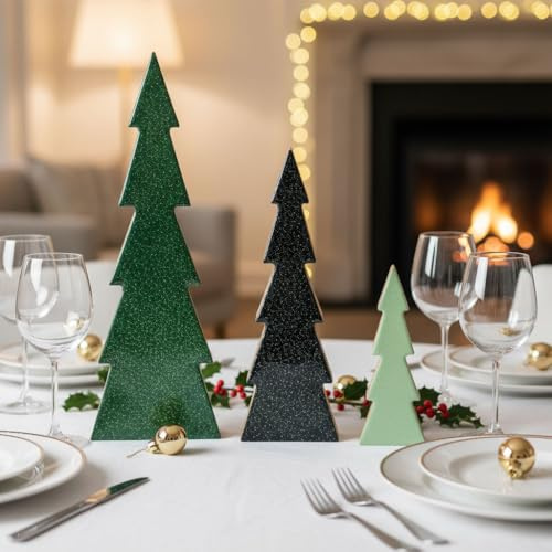 3er Set Deko Aufsteller Tannenbaum H15-30cm Grün Schwarz Holz Weihnachtsdeko Tisch Tischdeko Deko Weihnachtsschmuck Weihnachten