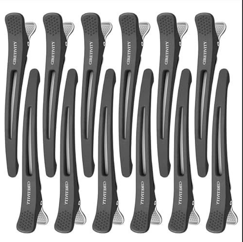 Tastetreasure Pack of 12 Professional Alligator Hair Clips for Styling, Non-Slip Duckbill Sectioning Clips, No-Crease Blowout Clamps for Women and Men (Matte Black Salon Tools)