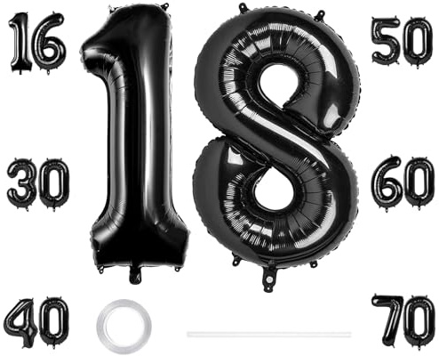 GoldRock XXL Luftballons 18 Geburtstag Deko 40 Zoll, Deko 18. Geburtstag Junge Mädchen, Zahlen 18 Luftballon Schwarz, Geburtstagsdeko 18 Mädchen Jungen Folienballon, 18 Ballon Zahl Groß für Jubiläum