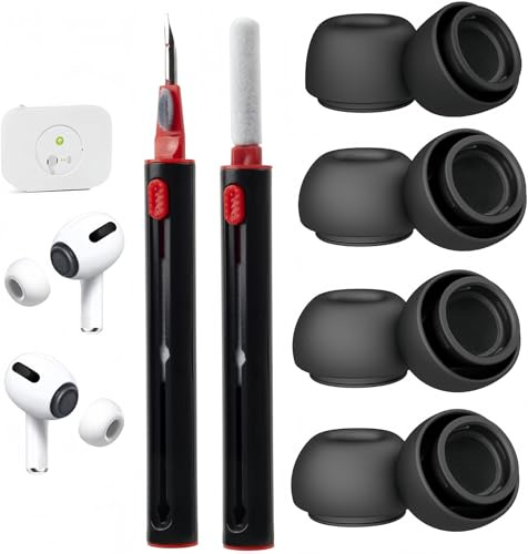 4 Paar Ersatz Ohrstöpsel für AirPods Pro 3（2025） | mit 2 Stück 3-in-1-Reinigungsstift, weiße Silikon Ohrstöpsel mit tragbarer Aufbewahrungsbox (Black 4Pairs-M)