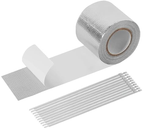 Qidures Ruban Thermique pour Échappement | Bande Adhésive Étanche et Isolante pour Tuyaux avec 20 Attaches Acier Inoxydable,Ruban d'Échappement Usage Intensif | Pour poêle plomberie automobile moto