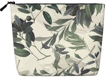 Cute Palm Tree Leaves Portable Cosmetics Case Fake Hemp, Large Makeup Bag Water Resistant Travel Toiletry Pouch
