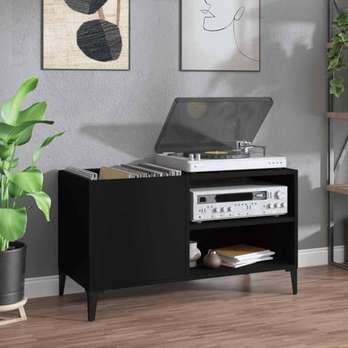 RMIHSJG Armadio a pannello nero, 84,5 x 38 x 48 cm, in legno per dischi in vinile, con spazio di archiviazione e robusta piastra superiore per giradischi, mobile multiuso
